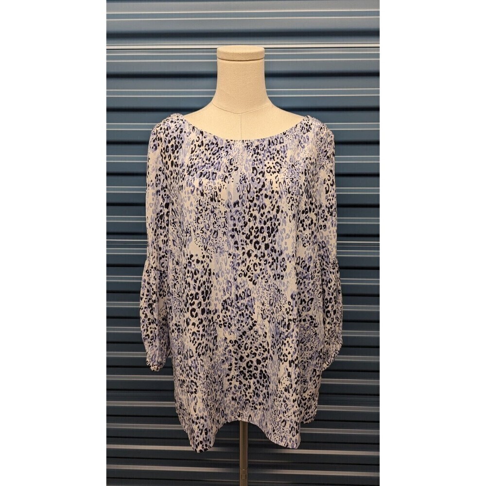 Tyler Boe Silk Leopard Animal Print‎ Back Button Long Sleeve Top Large